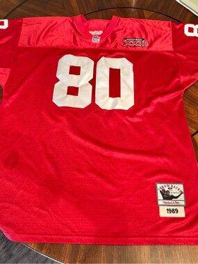 Mitchell & Ness Red and White #80 Throwback Football Jersey